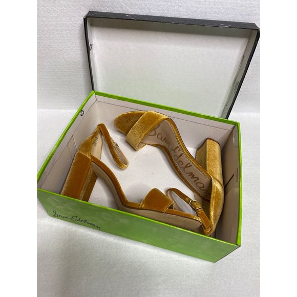 Sam Edelman Yaro Mustard Velvet Block Heel Sandals - Picture 5 of 8